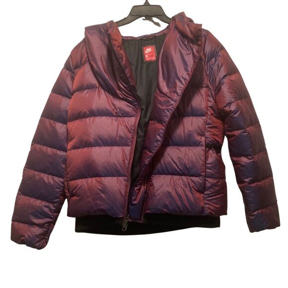 GUC Nike Down Jacket Hooded Puffer Iridescent Purple Asymmetric Zip SOLD OUT - Picture 9 of 15